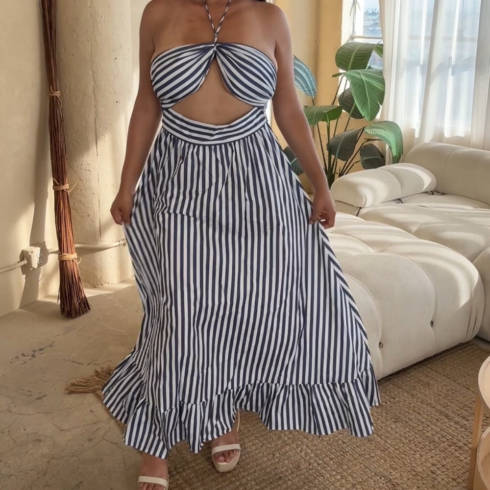 Striped Halter Maxi Dress